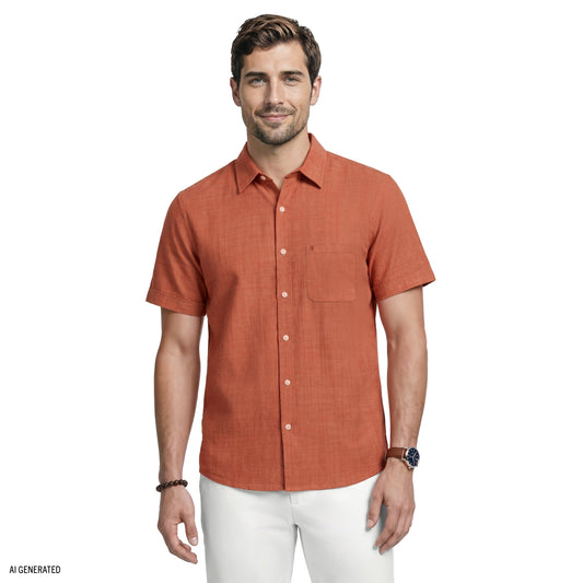 Izod LUXURY SHORT SLEEVE BUTTON DOWN SHIRT - POTTERS CLAY