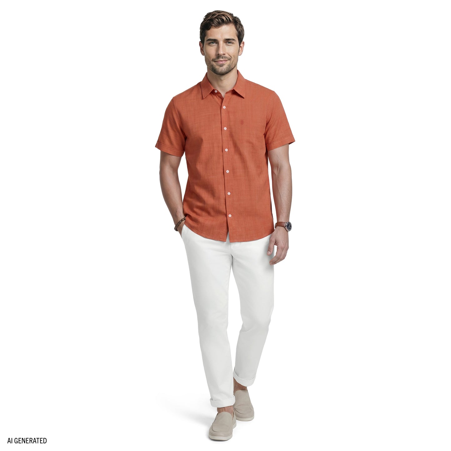 Izod LUXURY SHORT SLEEVE BUTTON DOWN SHIRT - POTTERS CLAY