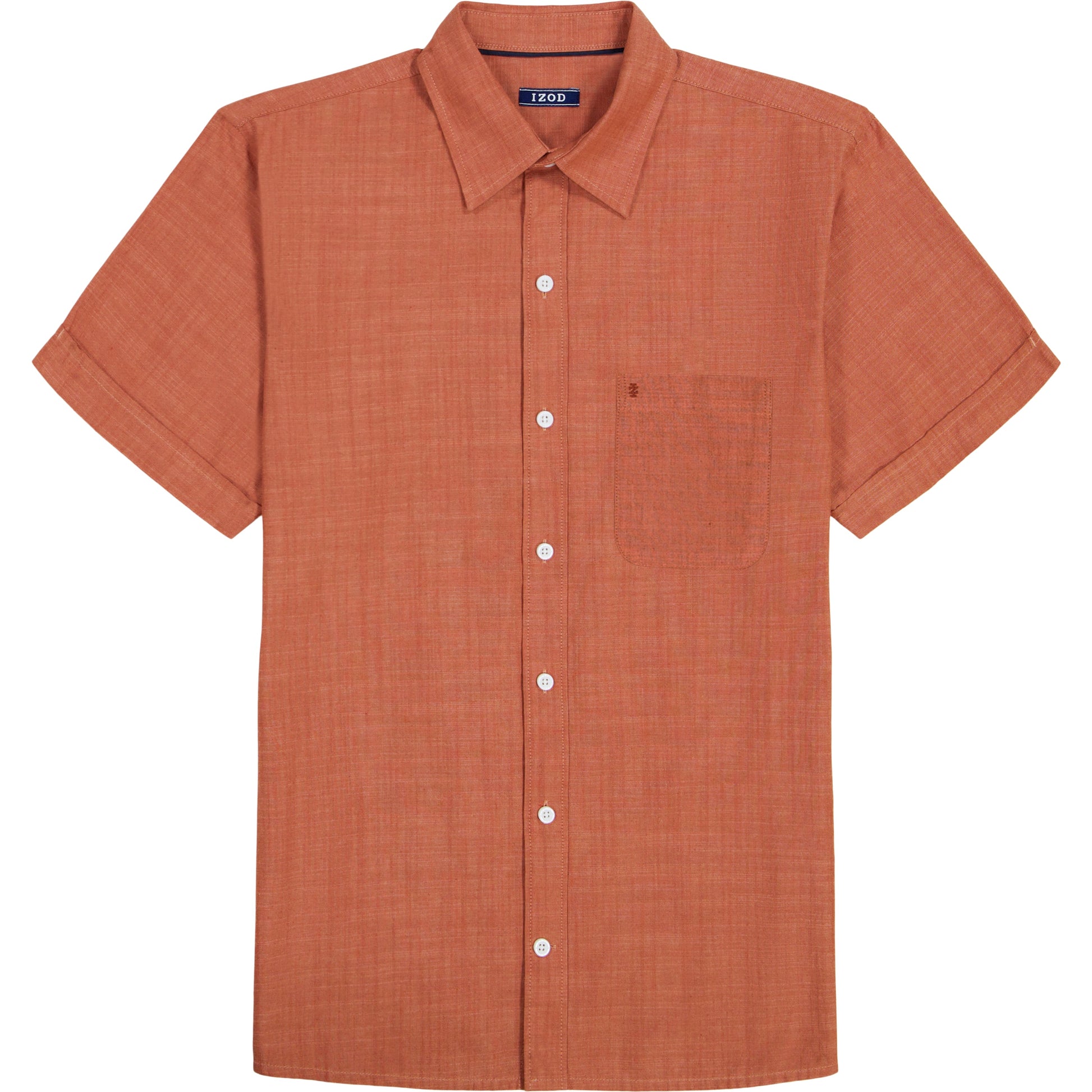 Izod LUXURY SHORT SLEEVE BUTTON DOWN SHIRT - POTTERS CLAY