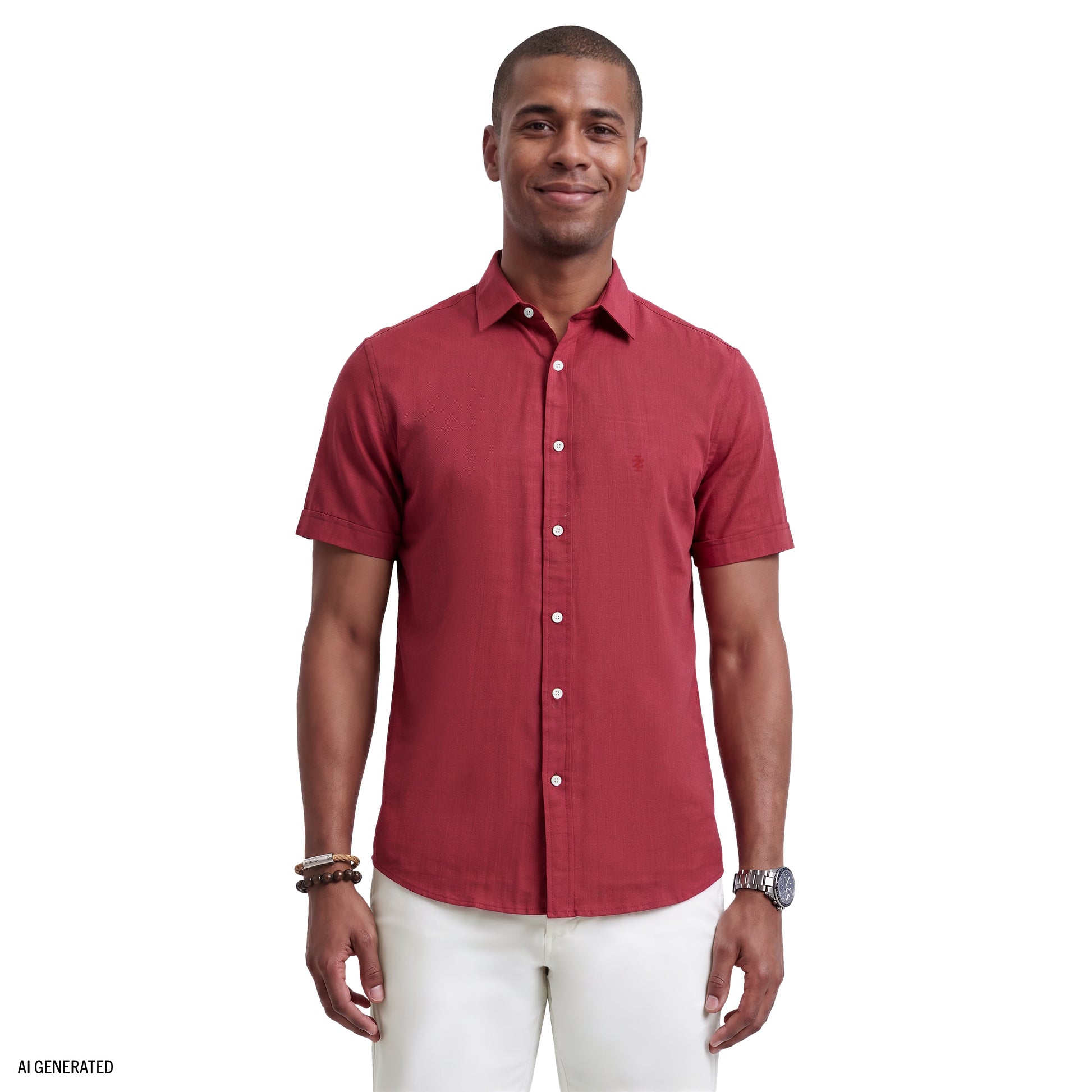 Izod LUXURY SHORT SLEEVE BUTTON DOWN SHIRT - ZINFANDEL