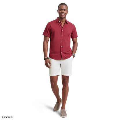 Izod LUXURY SHORT SLEEVE BUTTON DOWN SHIRT - ZINFANDEL