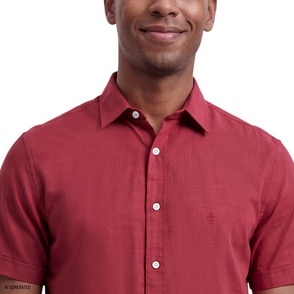Izod LUXURY SHORT SLEEVE BUTTON DOWN SHIRT - ZINFANDEL