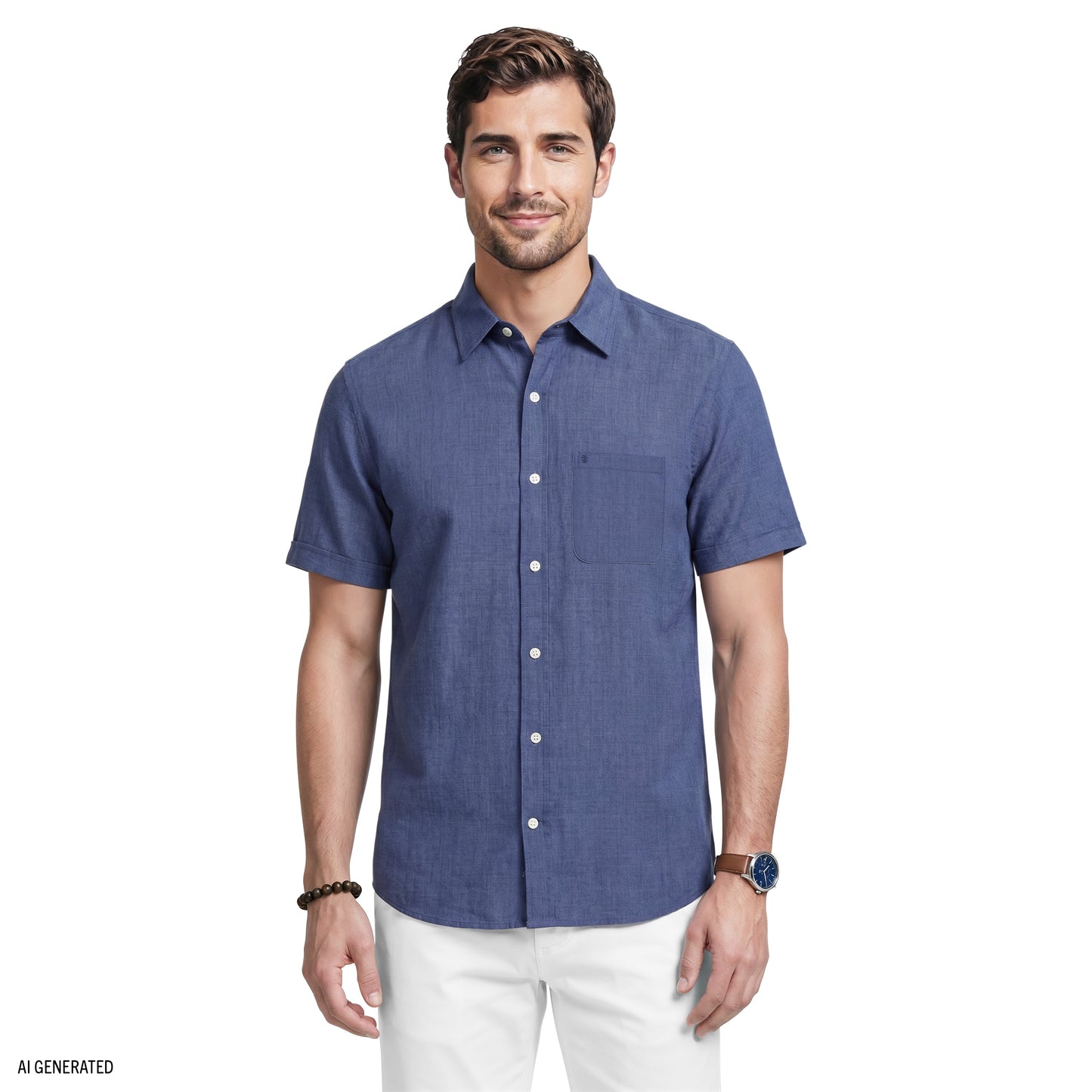 Izod LUXURY SHORT SLEEVE BUTTON DOWN SHIRT - MEDIEVAL BLUE
