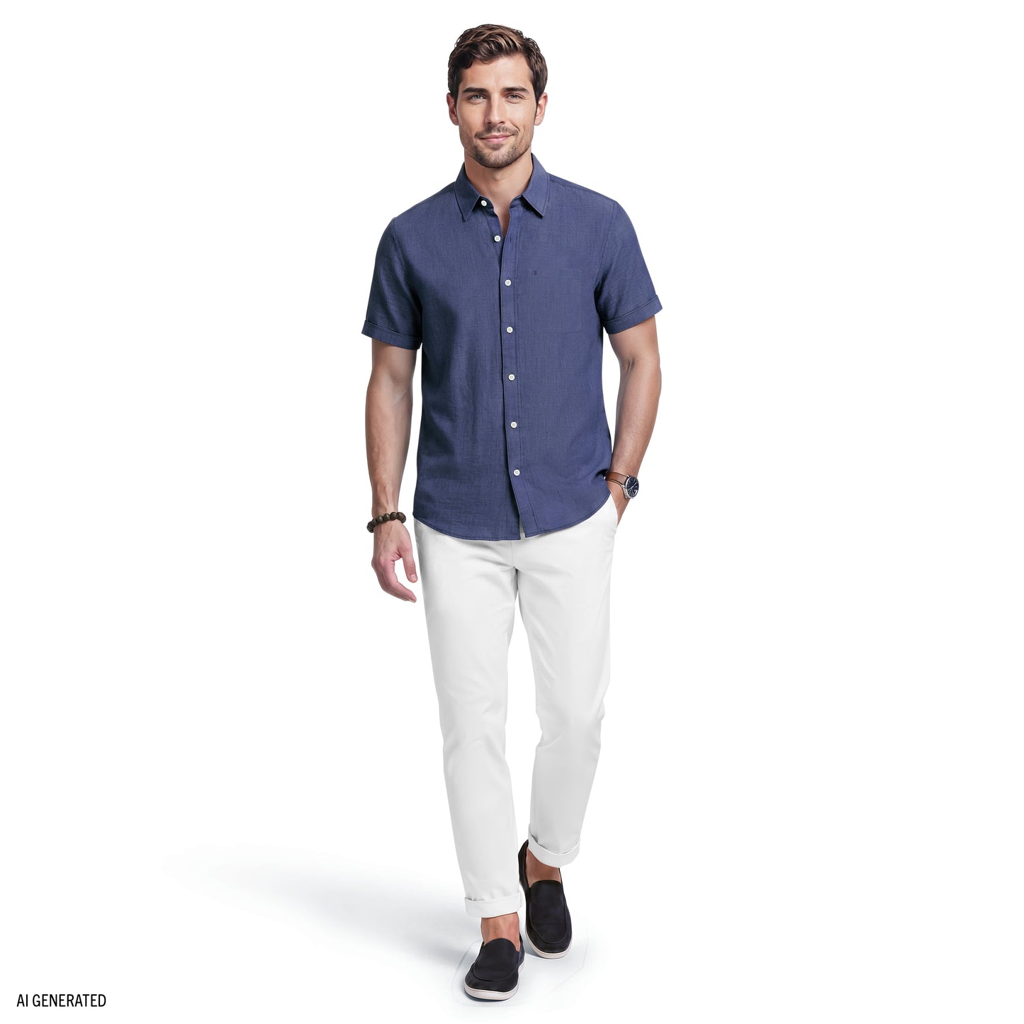 Izod LUXURY SHORT SLEEVE BUTTON DOWN SHIRT - MEDIEVAL BLUE