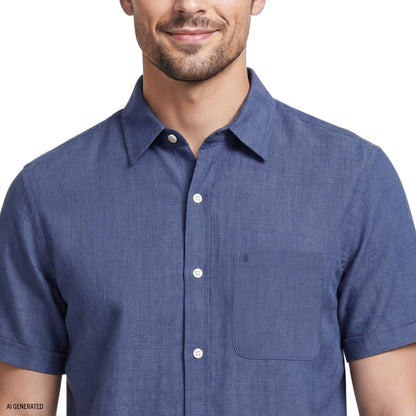 Izod LUXURY SHORT SLEEVE BUTTON DOWN SHIRT - MEDIEVAL BLUE