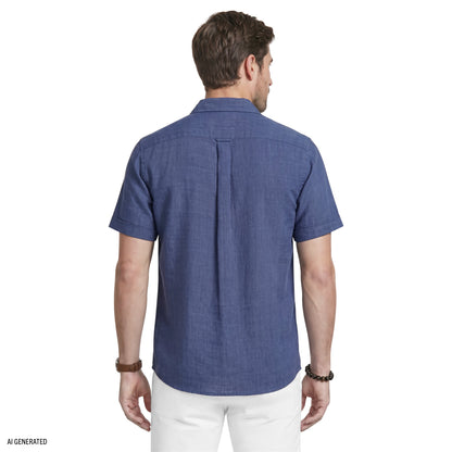 Izod LUXURY SHORT SLEEVE BUTTON DOWN SHIRT - MEDIEVAL BLUE