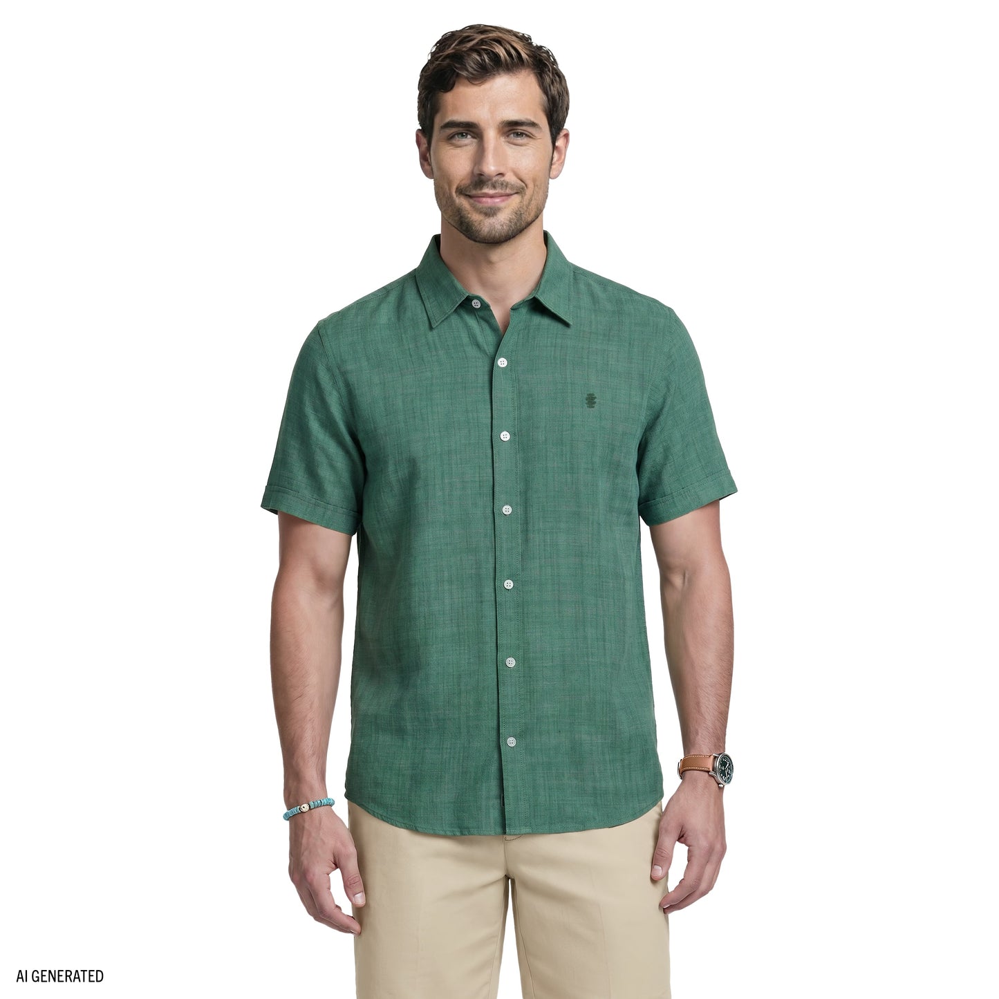 Izod LUXURY SHORT SLEEVE BUTTON DOWN SHIRT - SYCAMORE