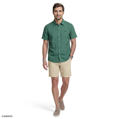 Izod LUXURY SHORT SLEEVE BUTTON DOWN SHIRT - SYCAMORE