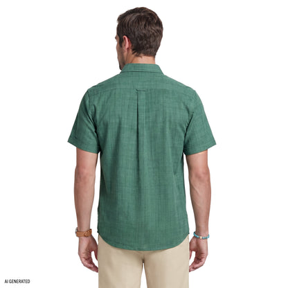 Izod LUXURY SHORT SLEEVE BUTTON DOWN SHIRT - SYCAMORE