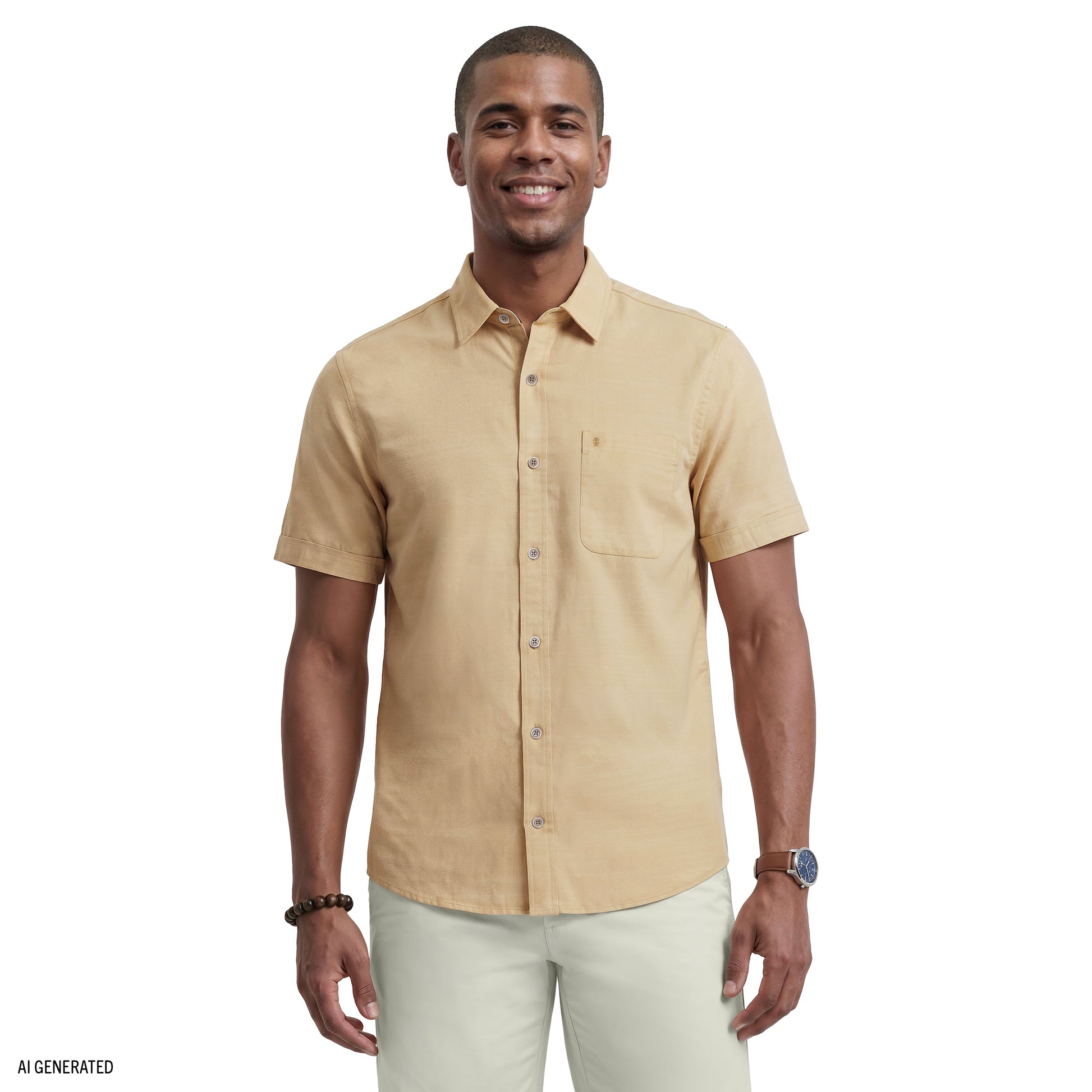 Izod LUXURY SHORT SLEEVE BUTTON DOWN SHIRT - OAK BUFF
