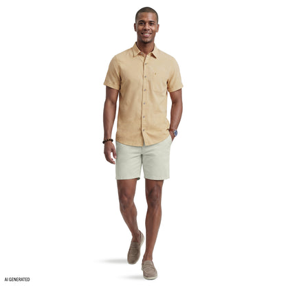 Izod LUXURY SHORT SLEEVE BUTTON DOWN SHIRT - OAK BUFF