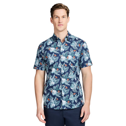 Izod DOCKSIDE CHAMBRAY SHORT SLEEVE PRINTED BUTTON DOWN SHIRT - SARGASSO SE