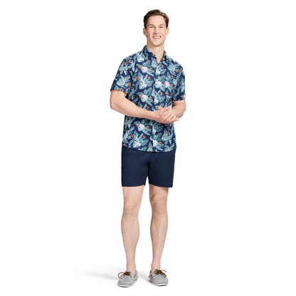 Izod DOCKSIDE CHAMBRAY SHORT SLEEVE PRINTED BUTTON DOWN SHIRT - SARGASSO SE
