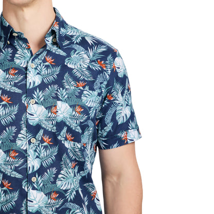 Izod DOCKSIDE CHAMBRAY SHORT SLEEVE PRINTED BUTTON DOWN SHIRT - SARGASSO SE
