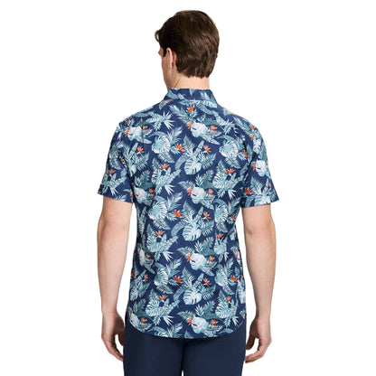 Izod DOCKSIDE CHAMBRAY SHORT SLEEVE PRINTED BUTTON DOWN SHIRT - SARGASSO SE