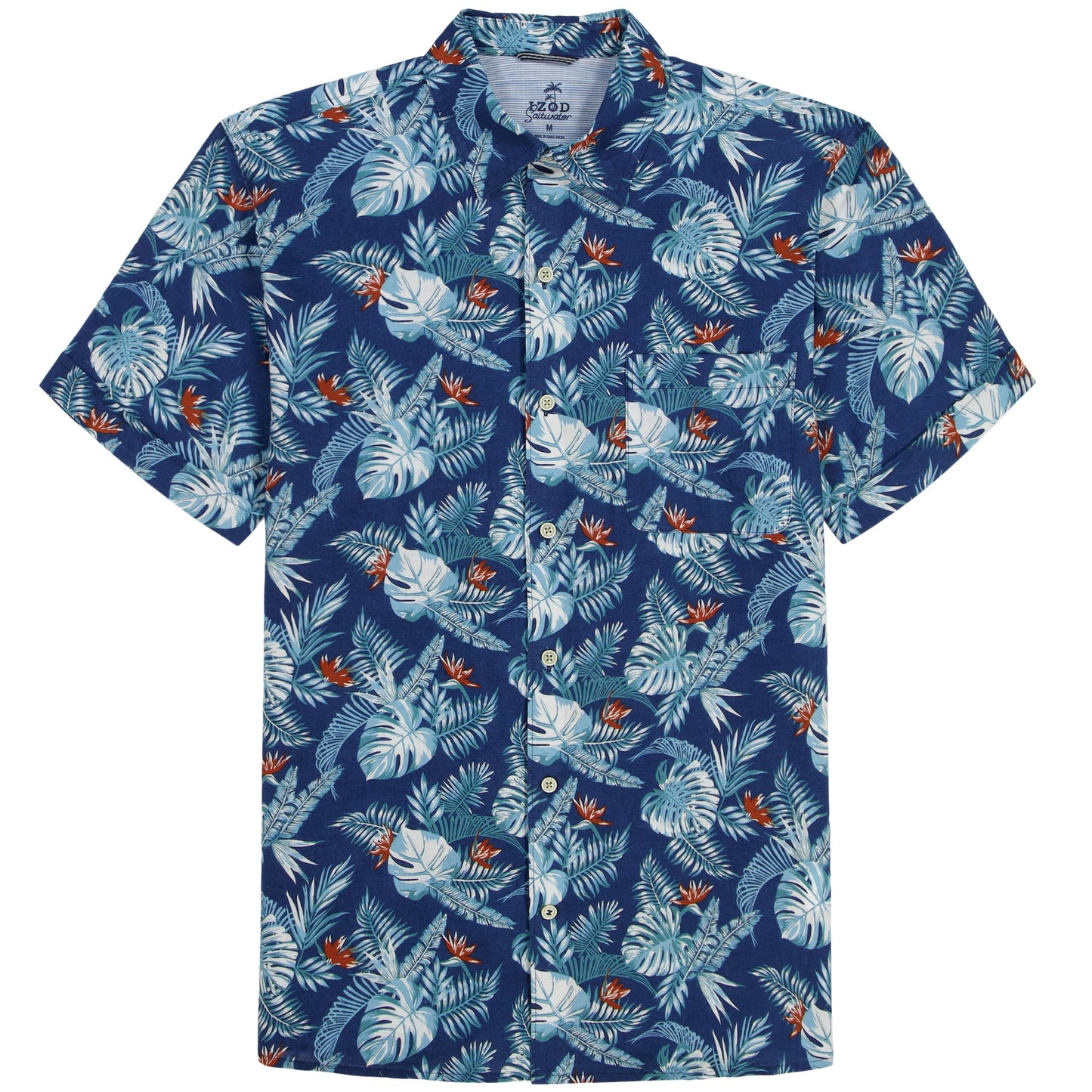 Izod DOCKSIDE CHAMBRAY SHORT SLEEVE PRINTED BUTTON DOWN SHIRT - SARGASSO SE