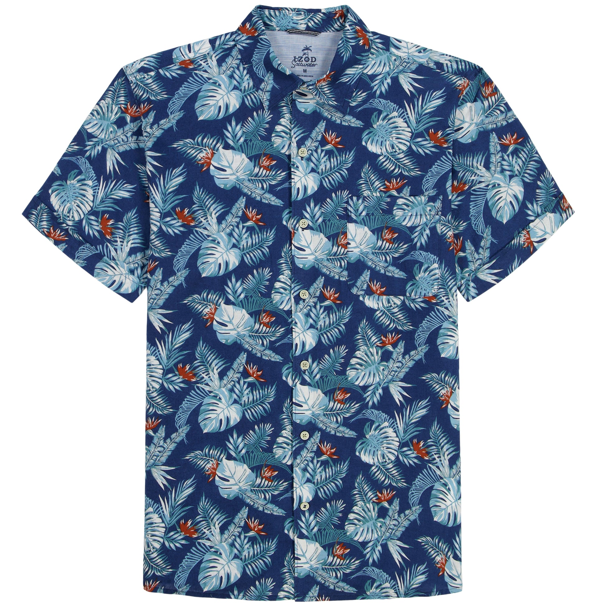 Izod DOCKSIDE CHAMBRAY SHORT SLEEVE PRINTED BUTTON DOWN SHIRT - SARGASSO SE
