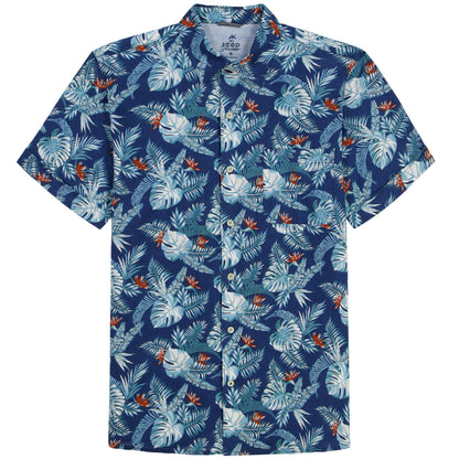 Izod DOCKSIDE CHAMBRAY SHORT SLEEVE PRINTED BUTTON DOWN SHIRT - SARGASSO SE