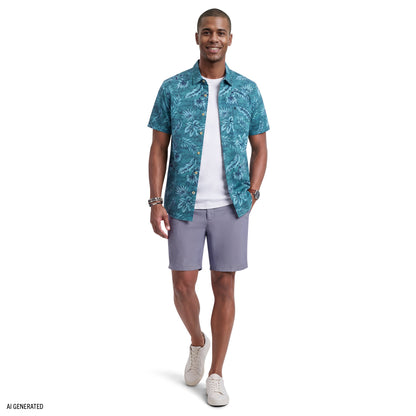 Izod DOCKSIDE CHAMBRAY SHORT SLEEVE PRINTED BUTTON DOWN SHIRT - ANTIGUA SAN