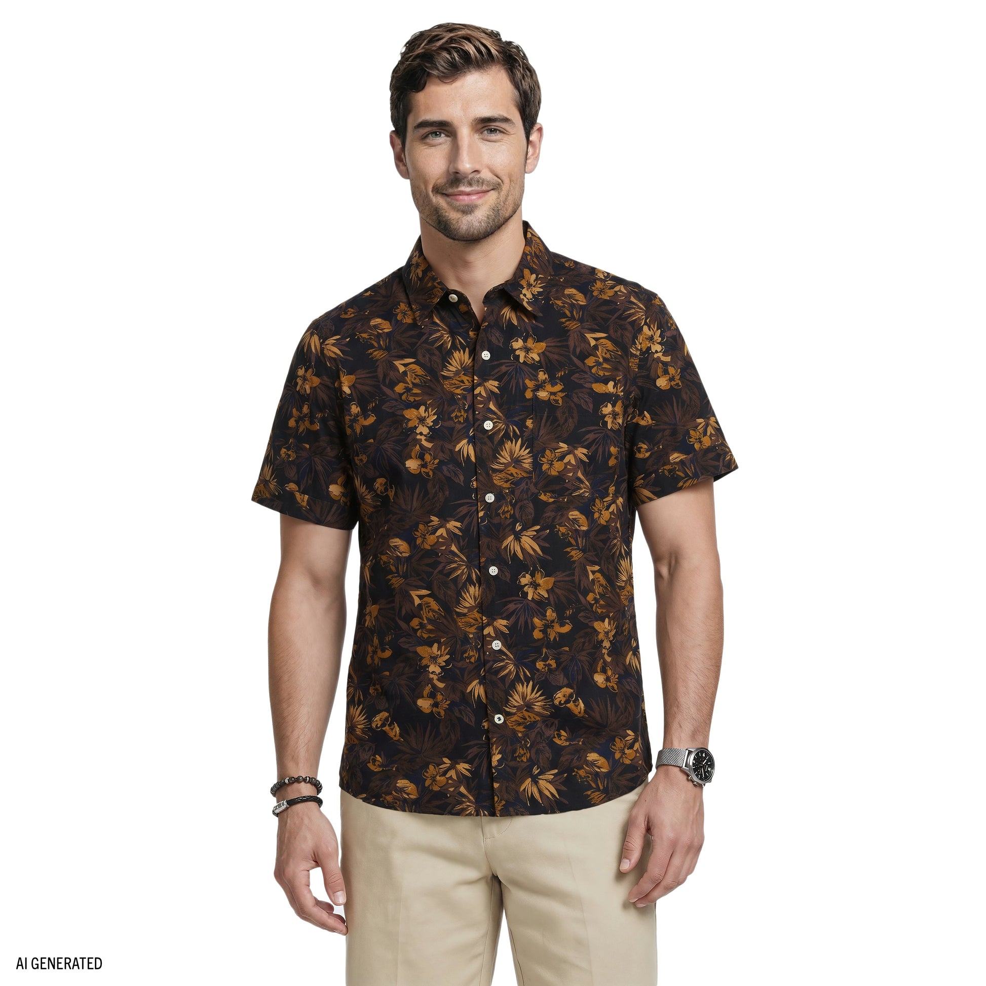 Izod DOCKSIDE CHAMBRAY SHORT SLEEVE PRINTED BUTTON DOWN SHIRT - CAVIAR