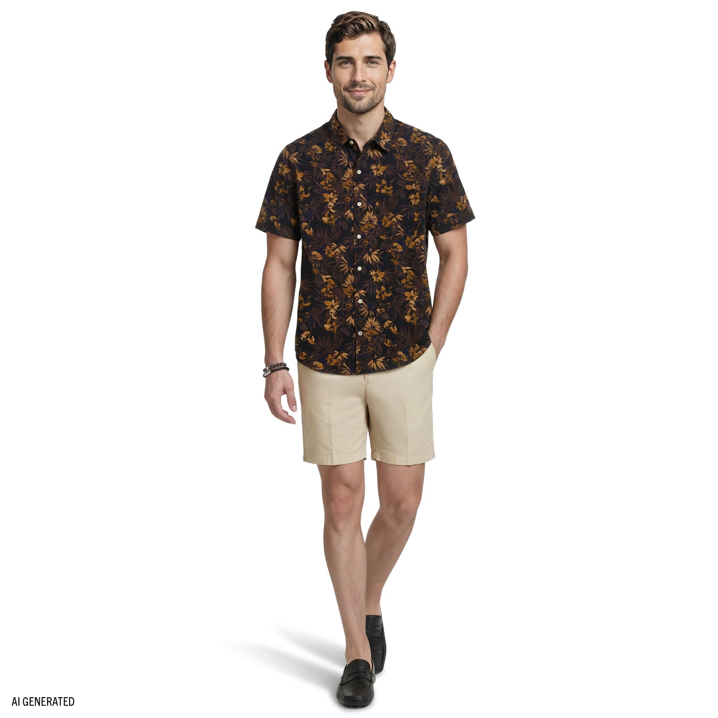 Izod DOCKSIDE CHAMBRAY SHORT SLEEVE PRINTED BUTTON DOWN SHIRT - CAVIAR