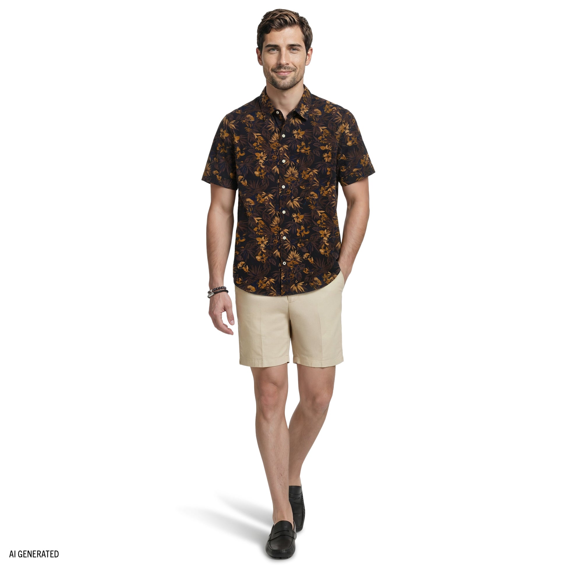 Izod DOCKSIDE CHAMBRAY SHORT SLEEVE PRINTED BUTTON DOWN SHIRT - CAVIAR