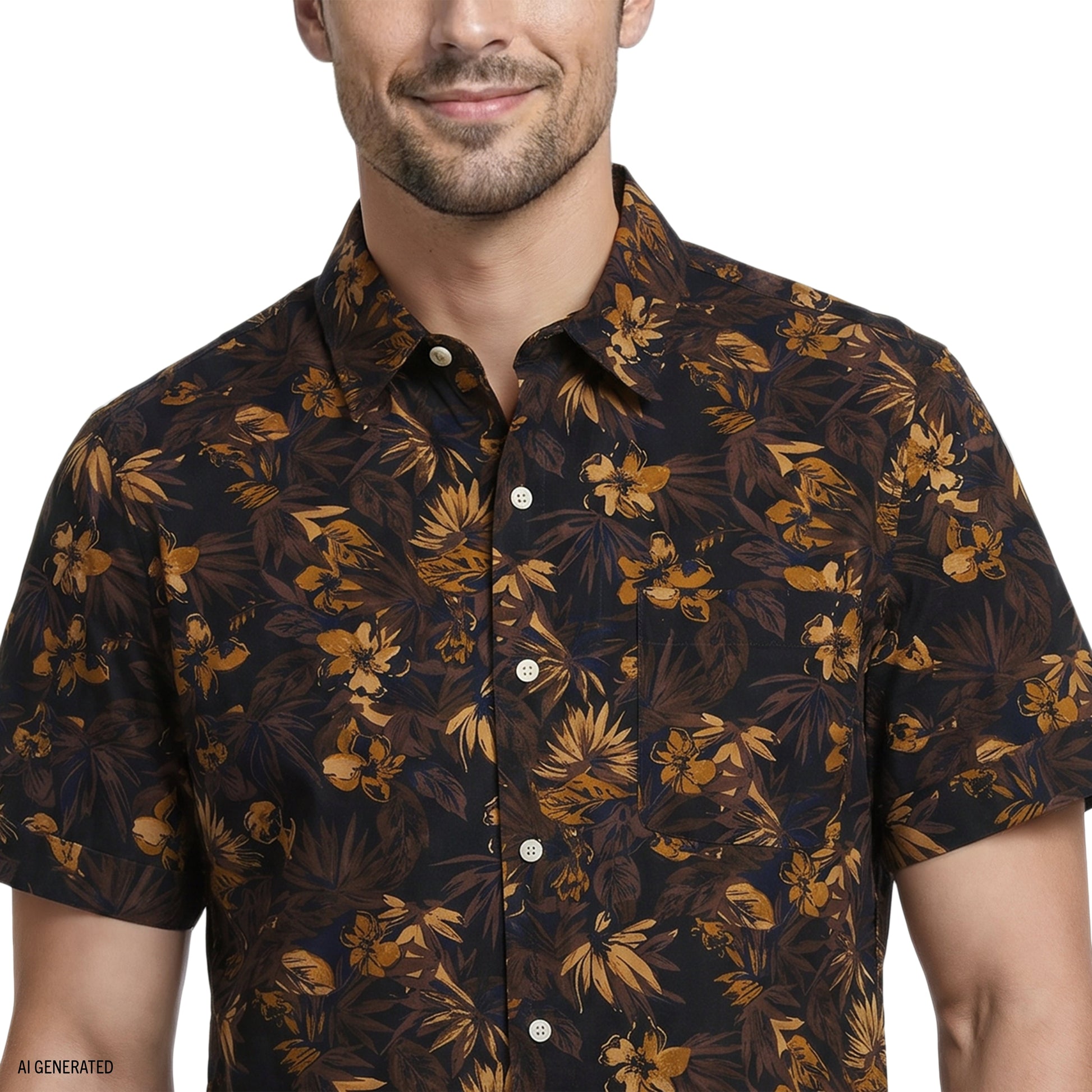 Izod DOCKSIDE CHAMBRAY SHORT SLEEVE PRINTED BUTTON DOWN SHIRT - CAVIAR