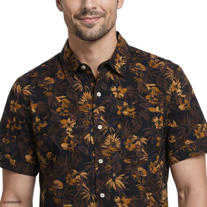 Izod DOCKSIDE CHAMBRAY SHORT SLEEVE PRINTED BUTTON DOWN SHIRT - CAVIAR
