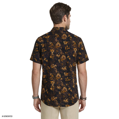 Izod DOCKSIDE CHAMBRAY SHORT SLEEVE PRINTED BUTTON DOWN SHIRT - CAVIAR