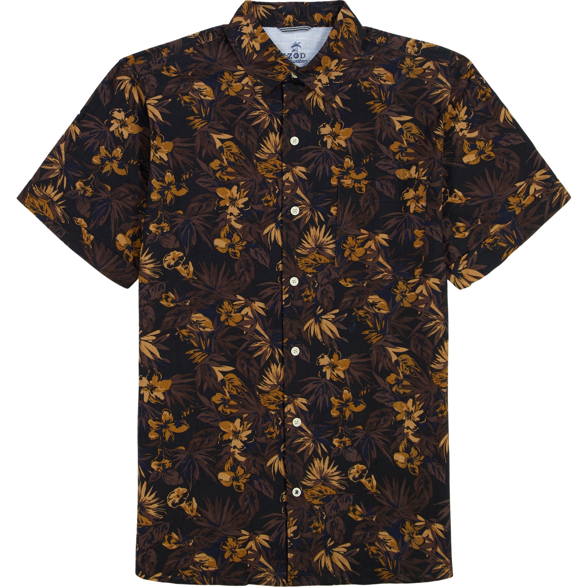 Izod DOCKSIDE CHAMBRAY SHORT SLEEVE PRINTED BUTTON DOWN SHIRT - CAVIAR