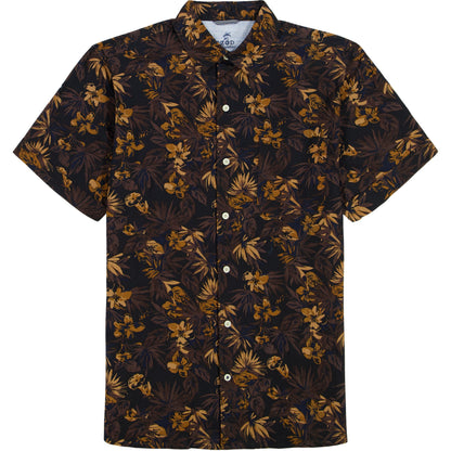 Izod DOCKSIDE CHAMBRAY SHORT SLEEVE PRINTED BUTTON DOWN SHIRT - CAVIAR
