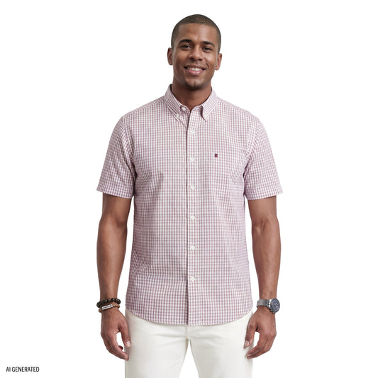 Izod BREEZE SHORT SLEEVE BUTTON DOWN SHIRT - GRAPE WINE