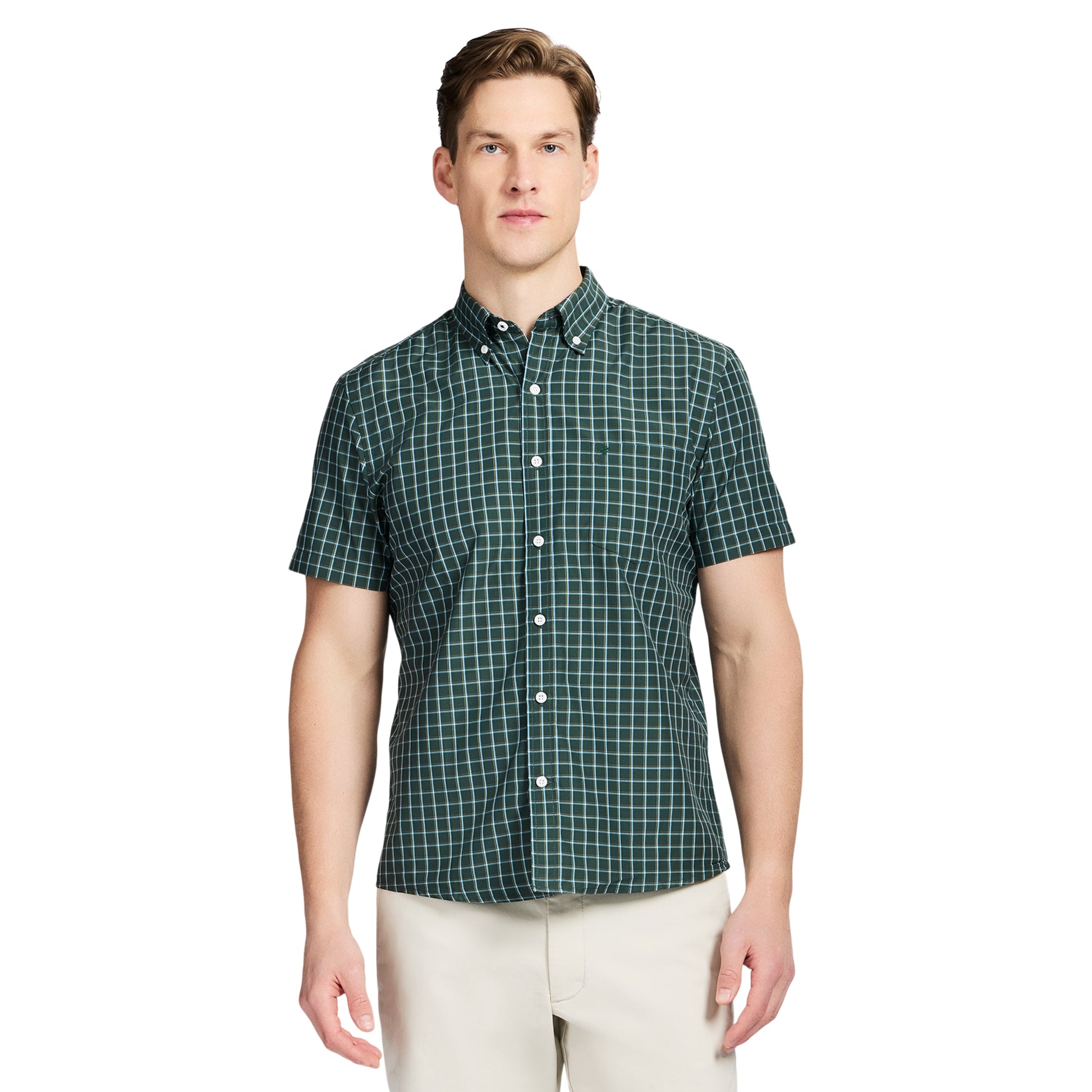 Izod BREEZE SHORT SLEEVE BUTTON DOWN SHIRT - TANAGER TURQUOISE