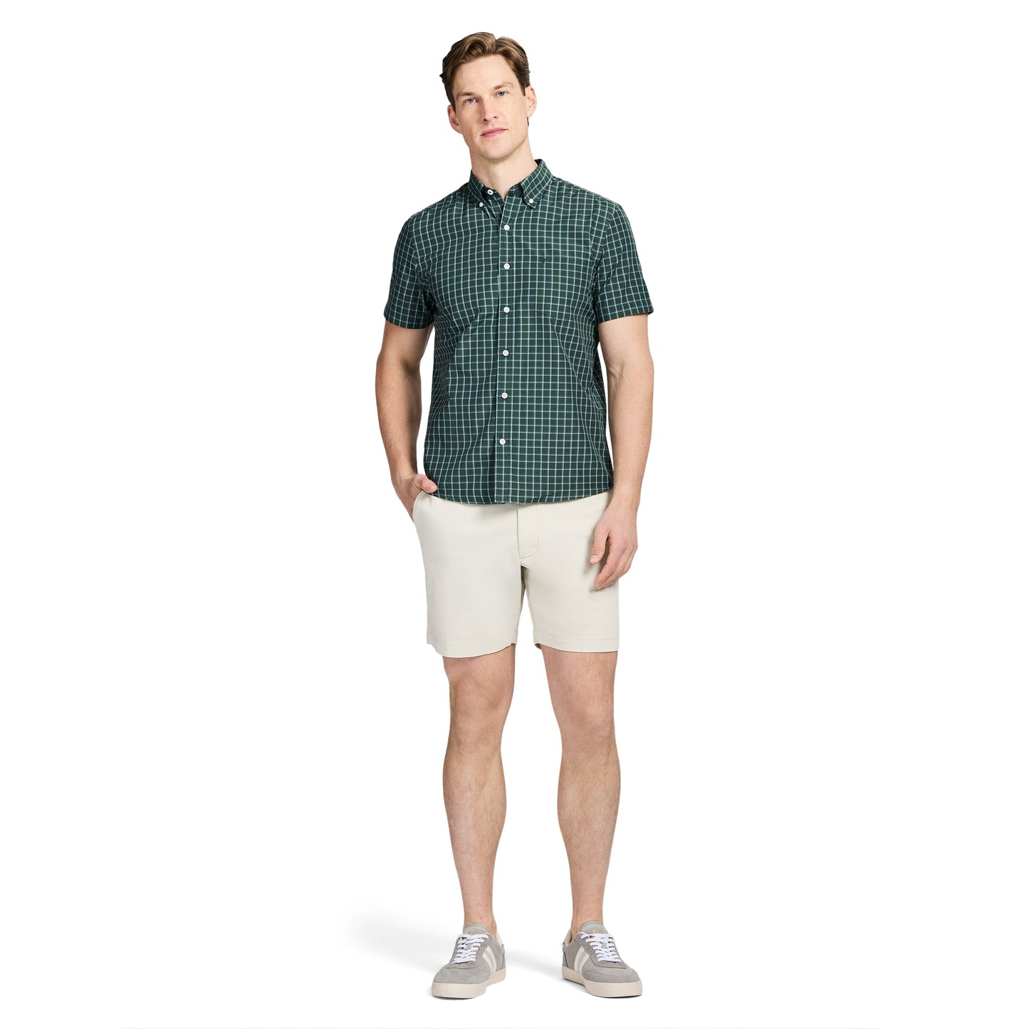 Izod BREEZE SHORT SLEEVE BUTTON DOWN SHIRT - TANAGER TURQUOISE