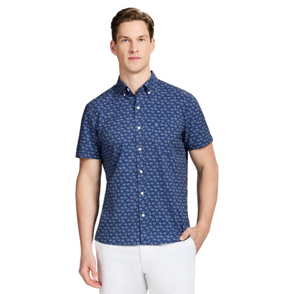 Izod BREEZE SHORT SLEEVE PRINTED BUTTON DOWN SHIRT - MEDIEVAL BLUE