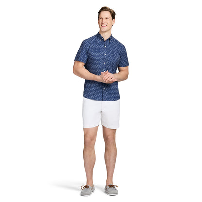 Izod BREEZE SHORT SLEEVE PRINTED BUTTON DOWN SHIRT - MEDIEVAL BLUE