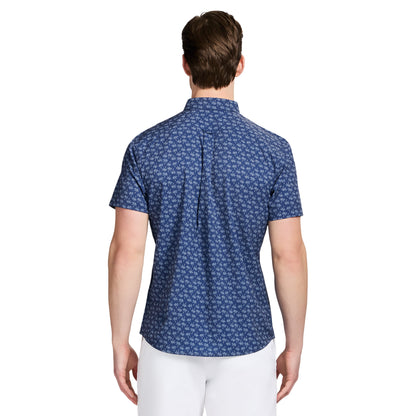 Izod BREEZE SHORT SLEEVE PRINTED BUTTON DOWN SHIRT - MEDIEVAL BLUE