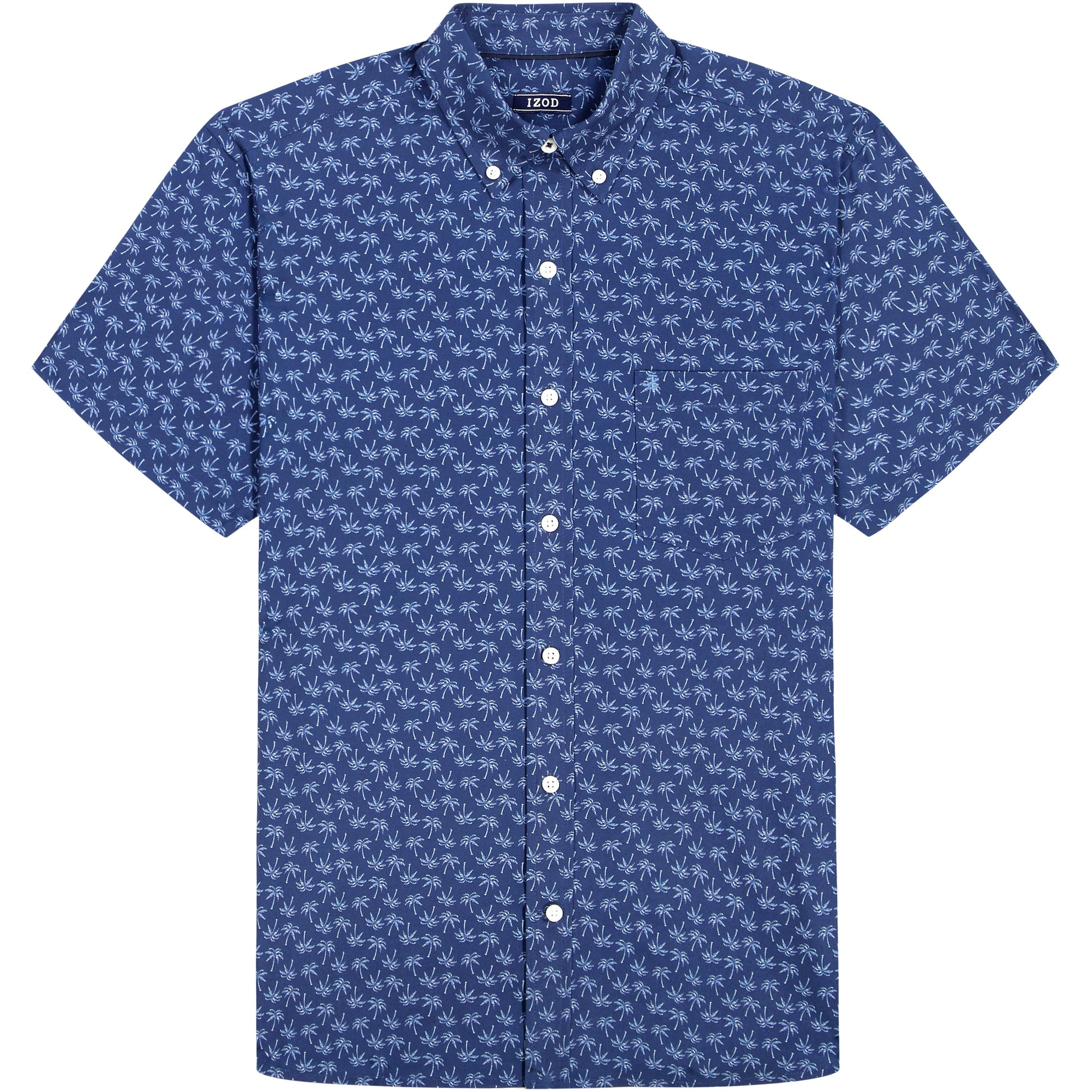 Izod BREEZE SHORT SLEEVE PRINTED BUTTON DOWN SHIRT - MEDIEVAL BLUE