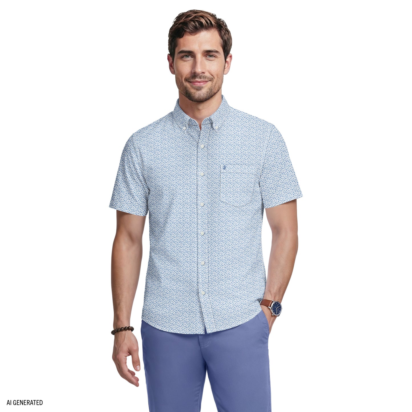 Izod BREEZE SHORT SLEEVE PRINTED BUTTON DOWN SHIRT - RIVIERA
