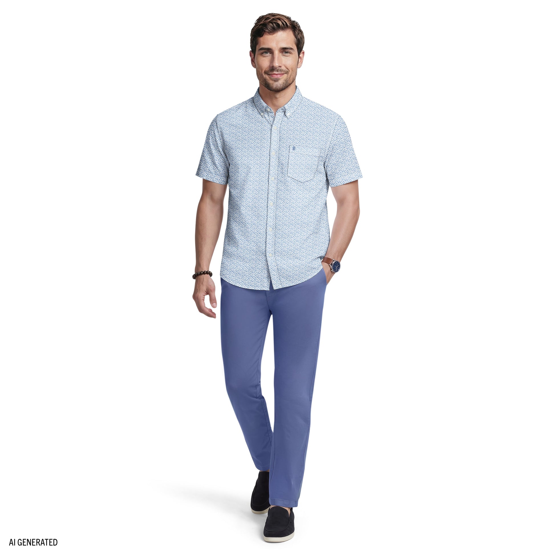 Izod BREEZE SHORT SLEEVE PRINTED BUTTON DOWN SHIRT - RIVIERA