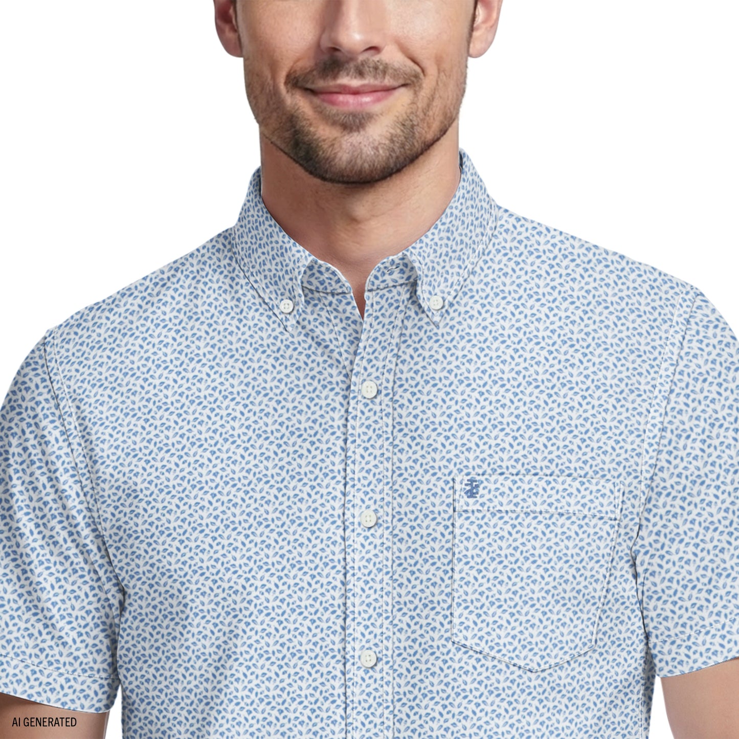 Izod BREEZE SHORT SLEEVE PRINTED BUTTON DOWN SHIRT - RIVIERA