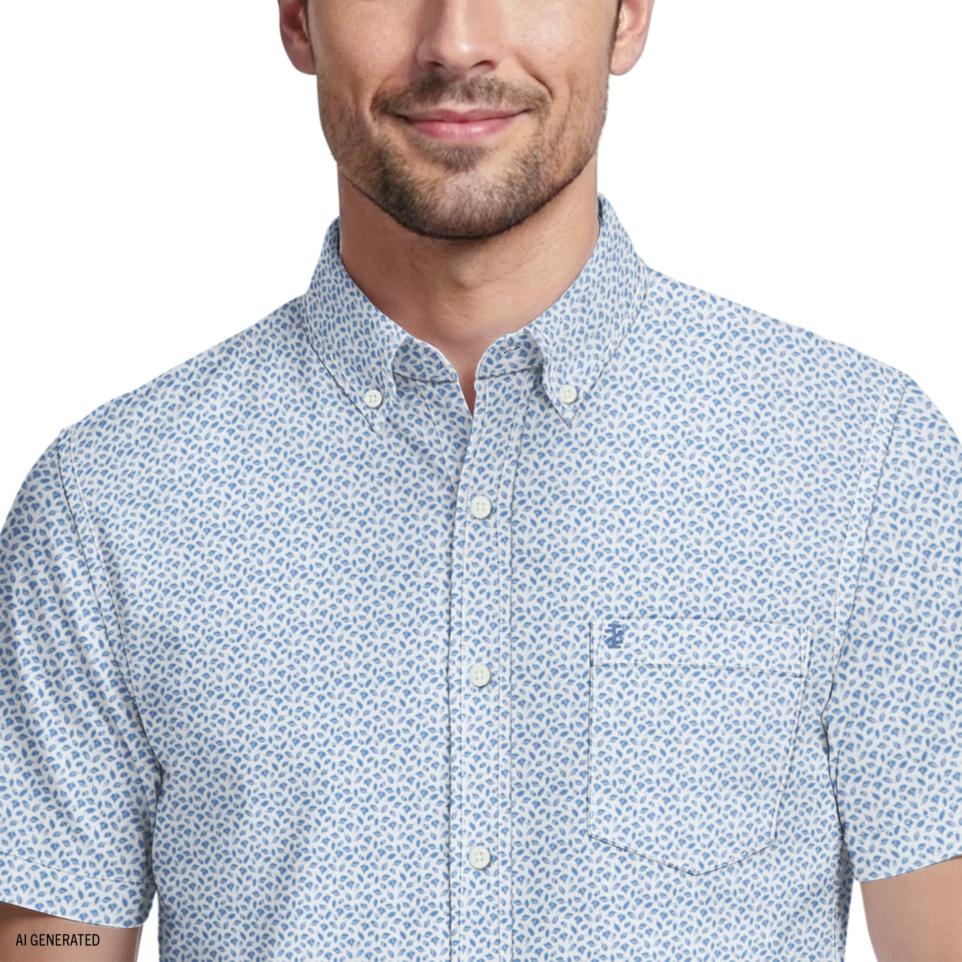 Izod BREEZE SHORT SLEEVE PRINTED BUTTON DOWN SHIRT - RIVIERA