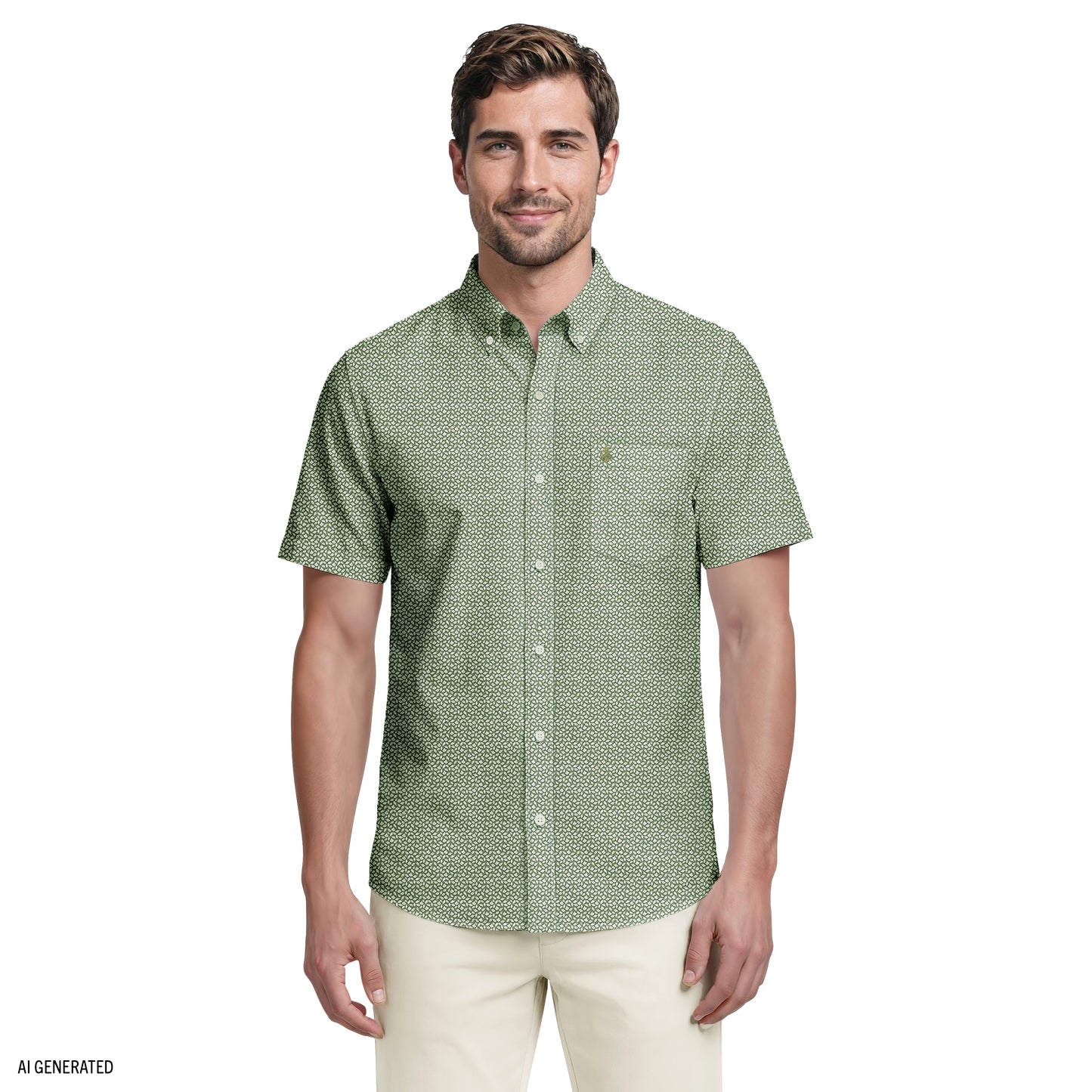Izod BREEZE SHORT SLEEVE PRINTED BUTTON DOWN SHIRT - LAUREL WREATH