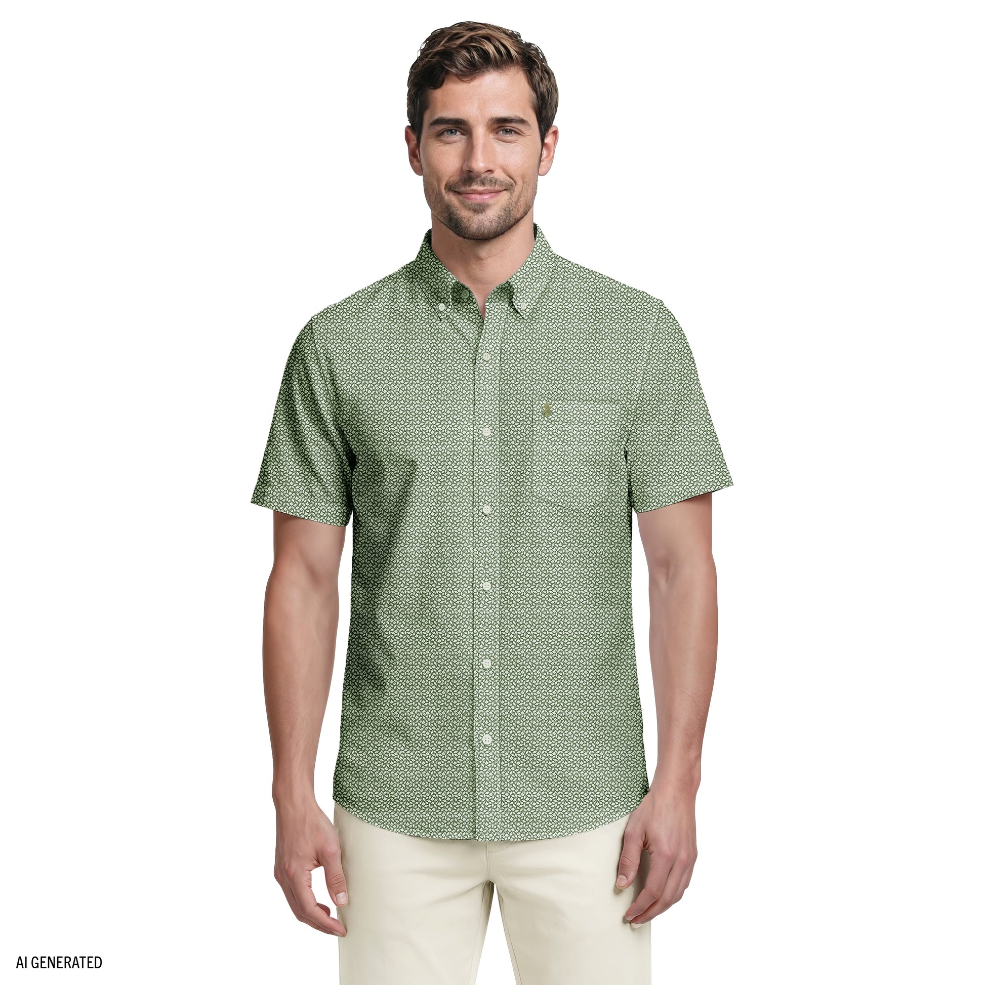 Izod BREEZE SHORT SLEEVE PRINTED BUTTON DOWN SHIRT - LAUREL WREATH