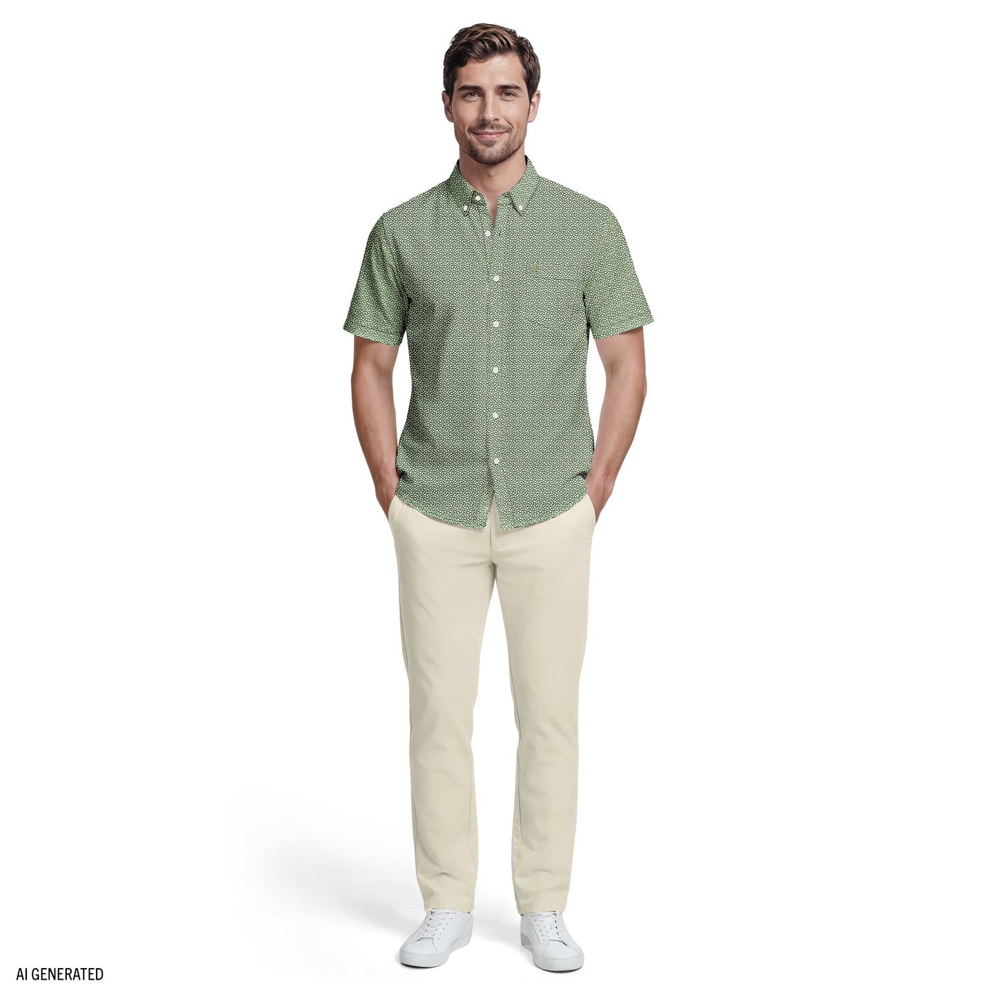 Izod BREEZE SHORT SLEEVE PRINTED BUTTON DOWN SHIRT - LAUREL WREATH