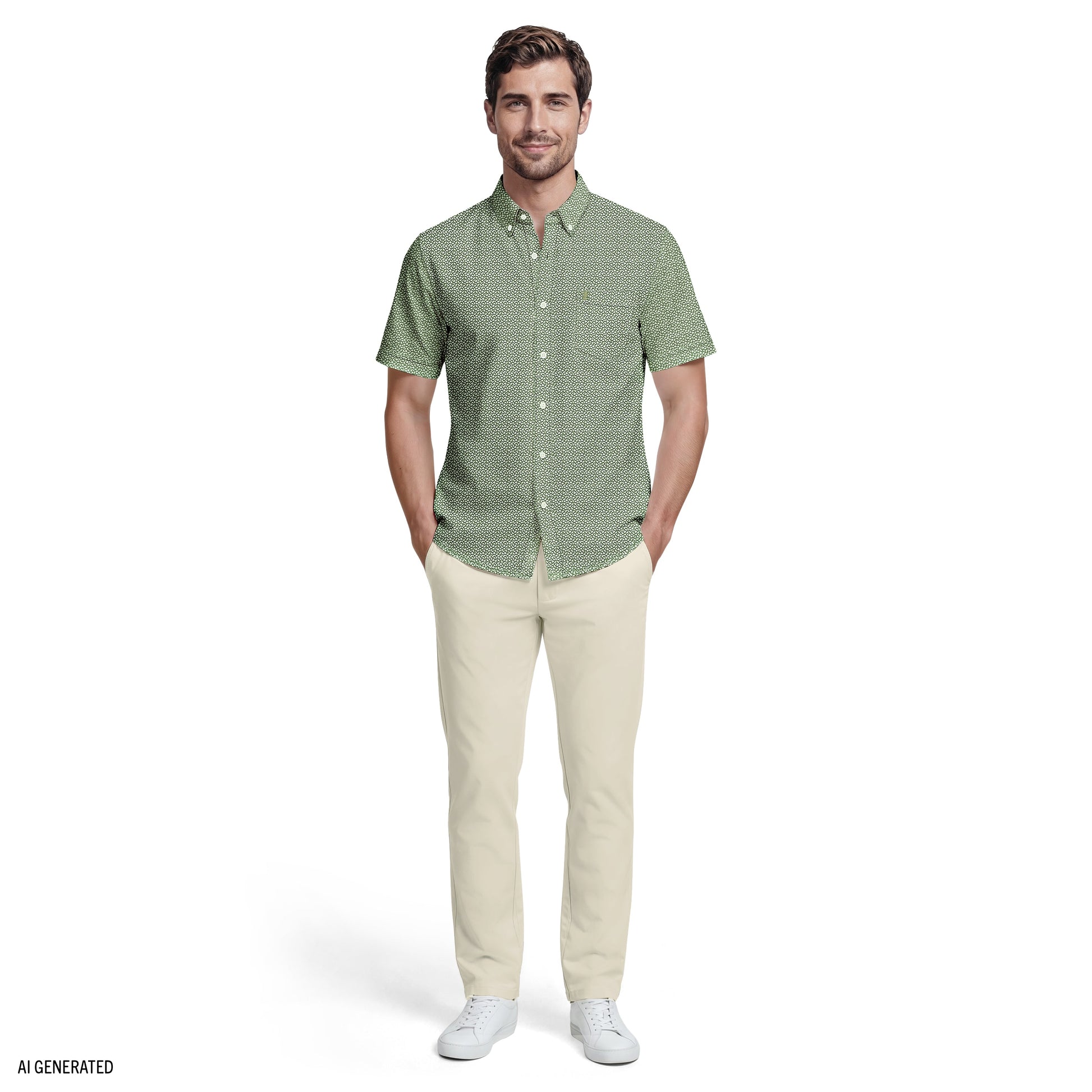 Izod BREEZE SHORT SLEEVE PRINTED BUTTON DOWN SHIRT - LAUREL WREATH