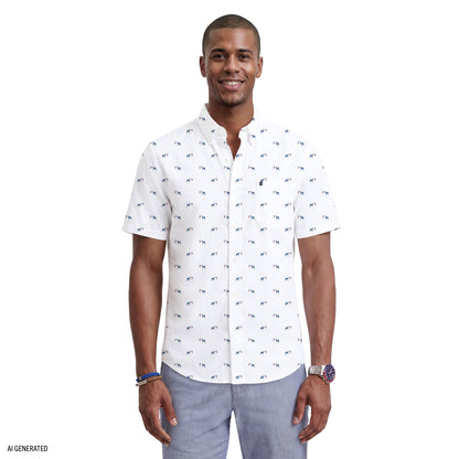 Izod BREEZE SHORT SLEEVE PRINTED BUTTON DOWN SHIRT - BRIGHT WHITE