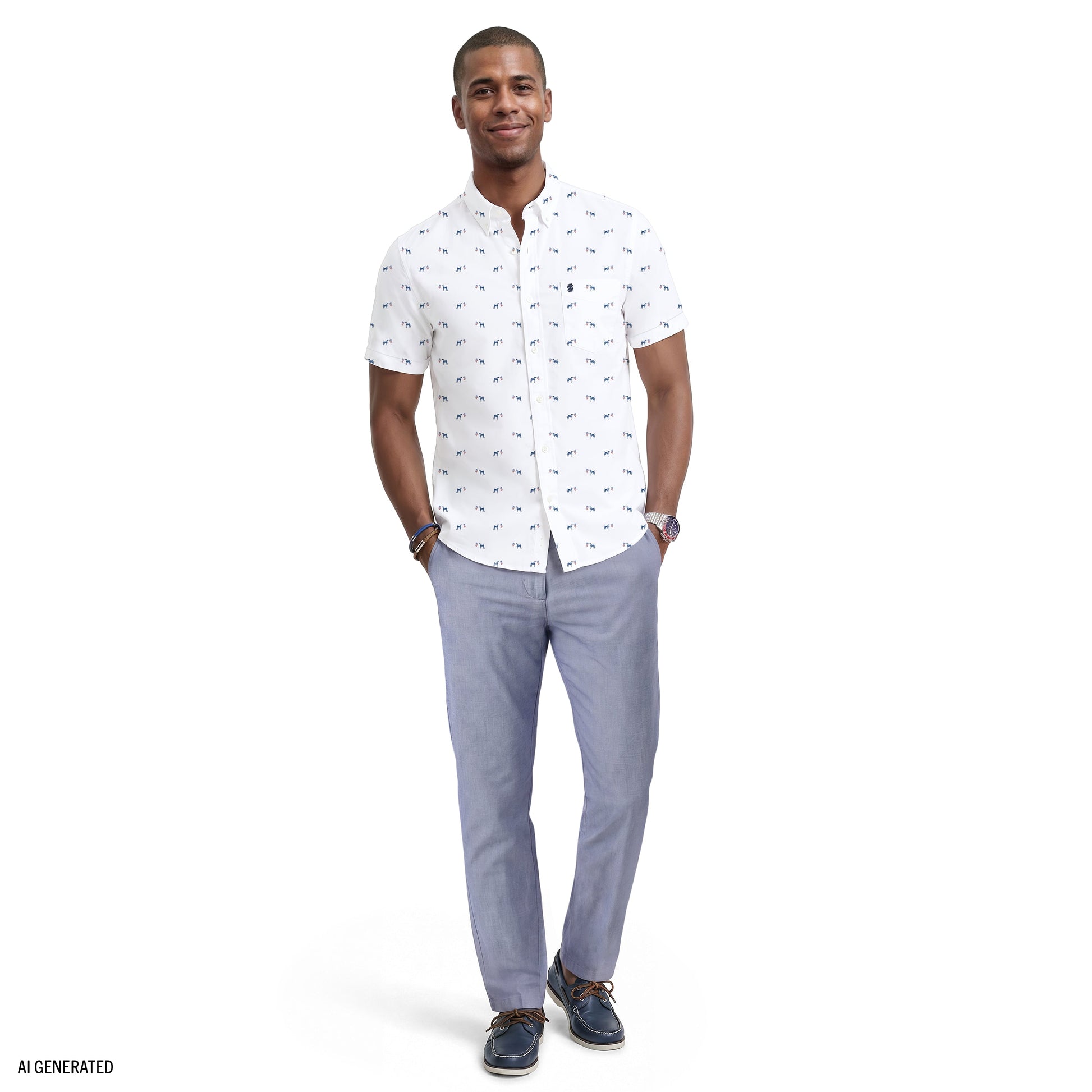 Izod BREEZE SHORT SLEEVE PRINTED BUTTON DOWN SHIRT - BRIGHT WHITE
