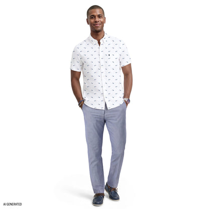 Izod BREEZE SHORT SLEEVE PRINTED BUTTON DOWN SHIRT - BRIGHT WHITE