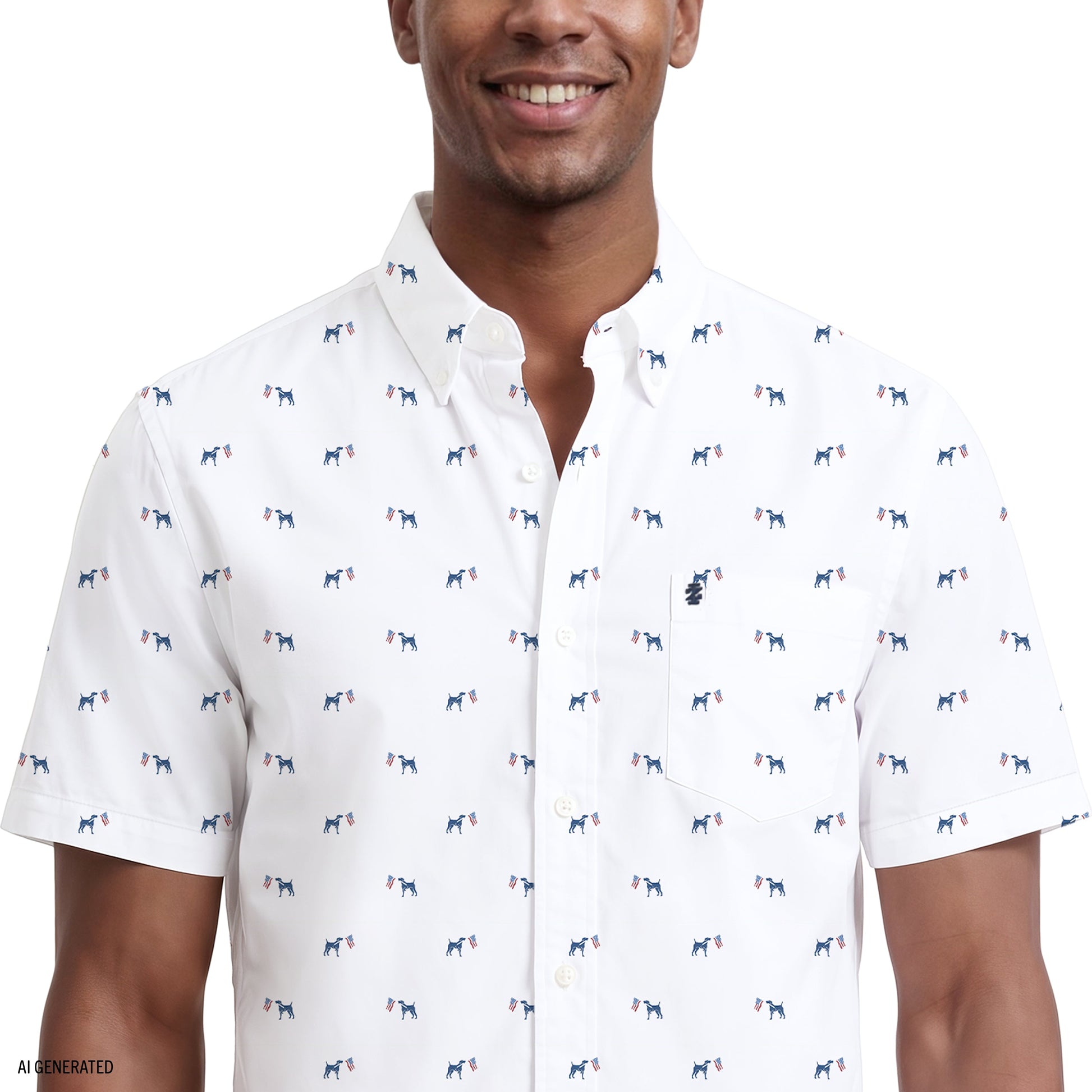 Izod BREEZE SHORT SLEEVE PRINTED BUTTON DOWN SHIRT - BRIGHT WHITE